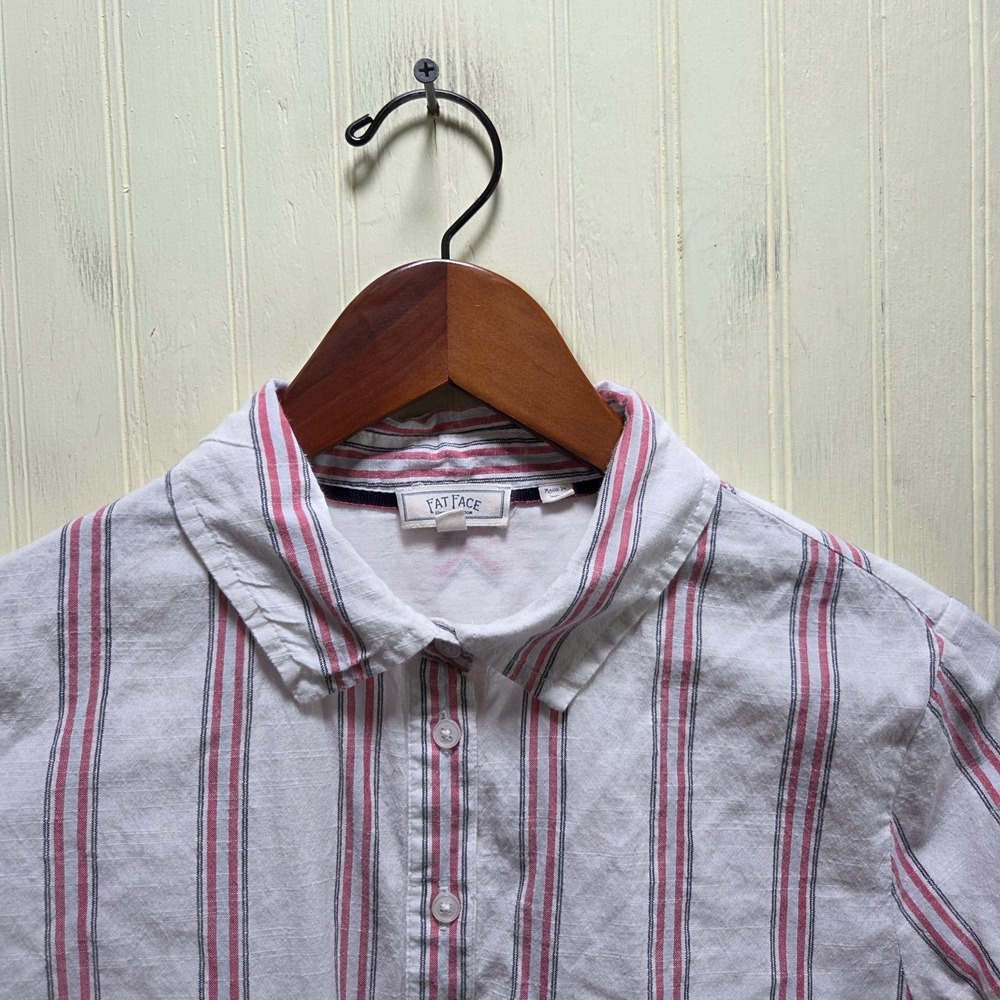 Fat Face Button Up Shirt Womens 6 White Collared Long Sleeve Striped Tunic